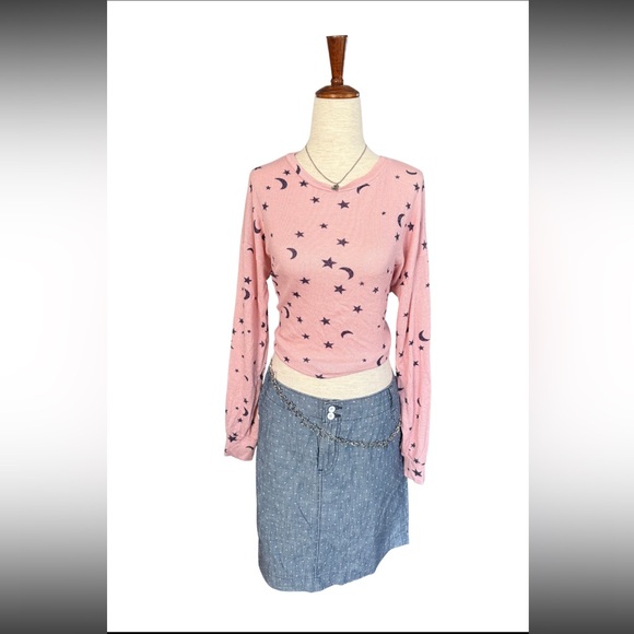 Tops - Y2K Inspired Celestial Long Sleeve Top Pink‎ Soft Grunge Witchy Aesthetic